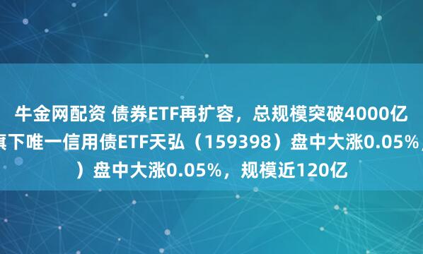 牛金网配资 债券ETF再扩容，总规模突破4000亿元大关，天弘旗下唯一信用债ETF天弘（159398）盘中大涨0.05%，规模近120亿