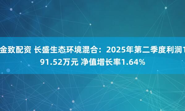 金致配资 长盛生态环境混合：2025年第二季度利润191.52万元 净值增长率1.64%
